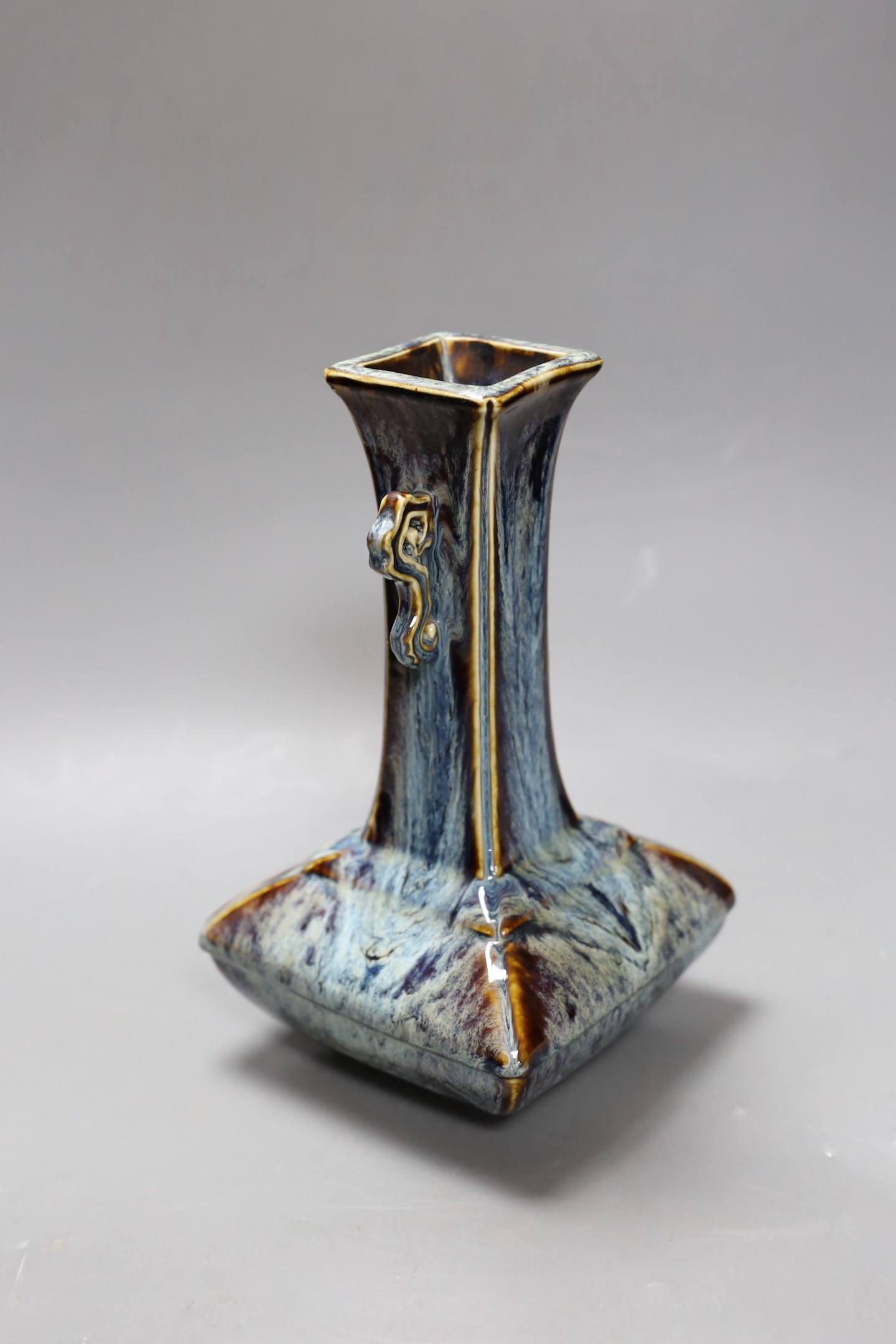 A 19th century Chinese Shiwan square vase, 23cm